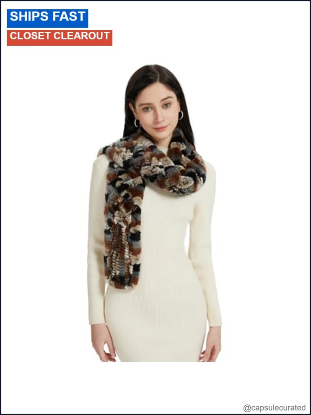Women's Real Rex Rabbit Fur Scarf Winter Warm Knitted Long Crochet Fashion Wrap